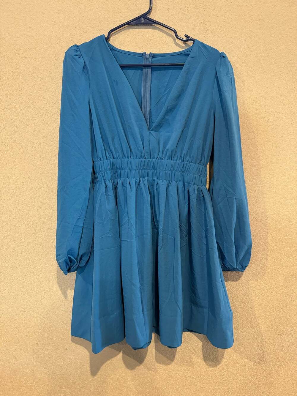 Women's Mini Dress Size Small Blue 100% Polyester Floral Print V-Neck